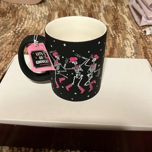 Sunday morning ceramics black soft touch coffee mug with cowgirl skeletons - Picture 1 of 5